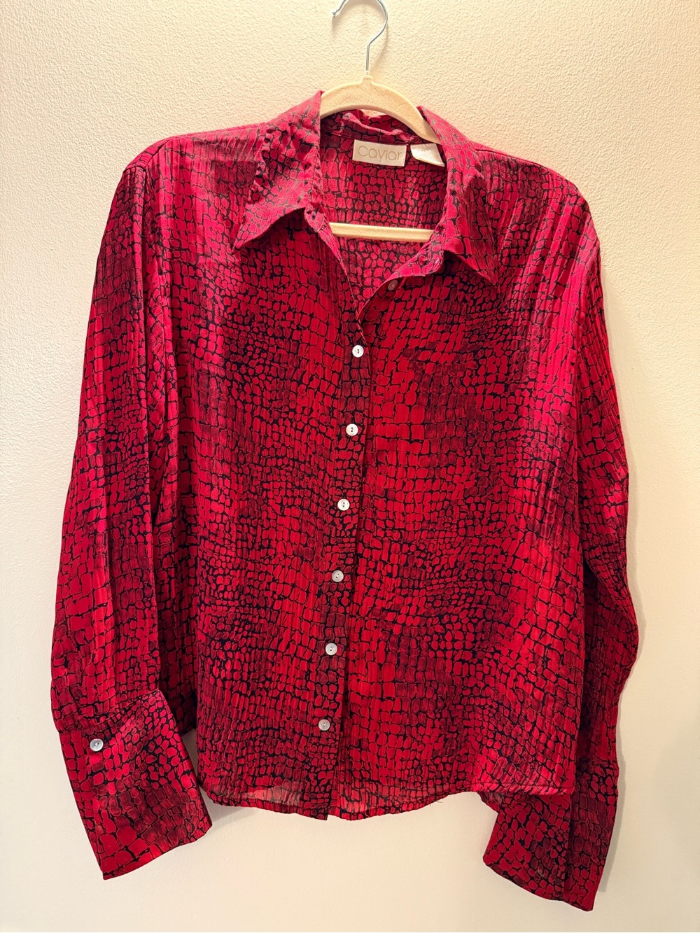 Caviar Red Semi-sheer Button-Up Blouse